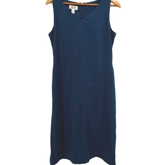 Talbots Dresses & Skirts - Talbots Petites Navy Blue 100% Linen Sleeveless Midi Sheath Dress Size 8P Belt
